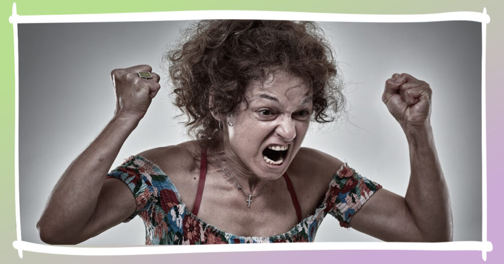 woman yelling and shaking fists