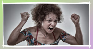 woman yelling and shaking fists